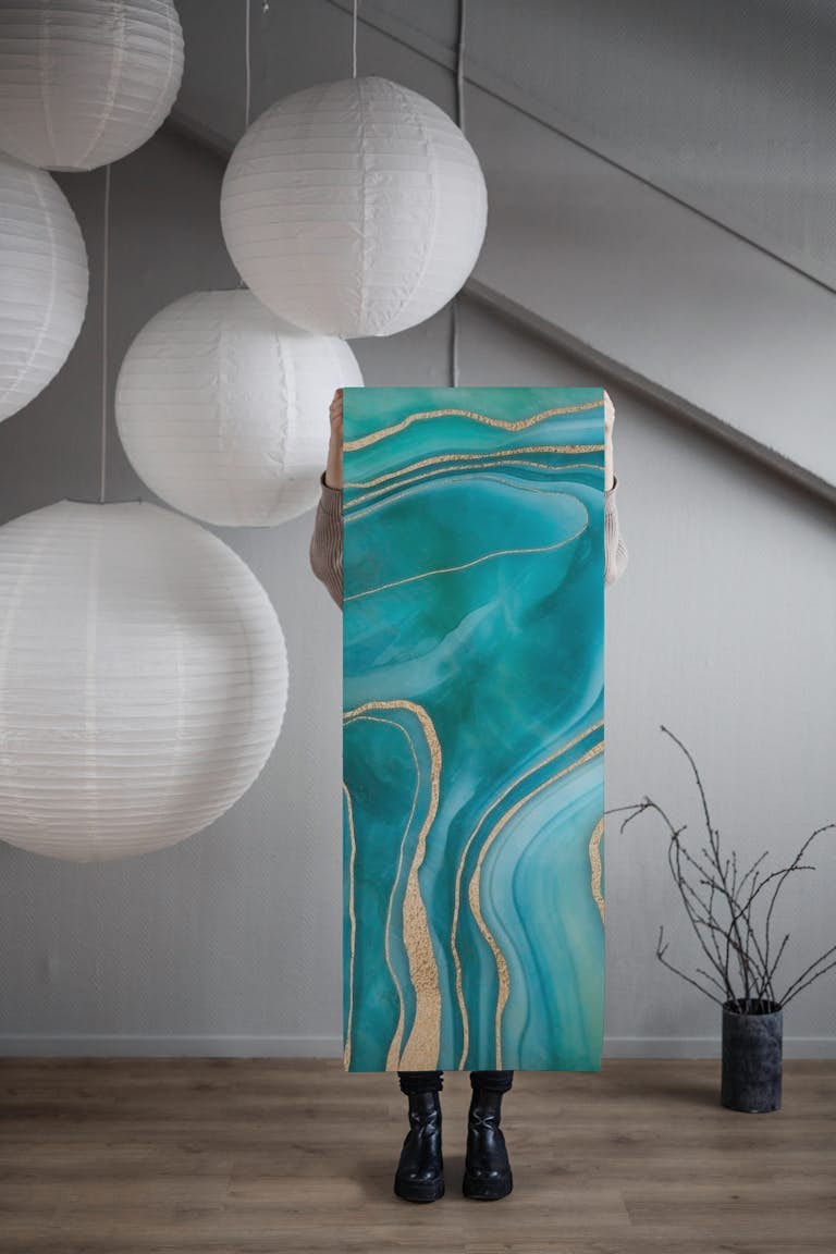 Marble Reverie Teal Gold behang roll