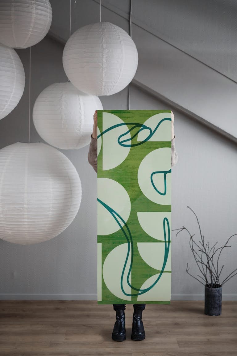 Modern Mid-Century Seventies Green wallpaper roll