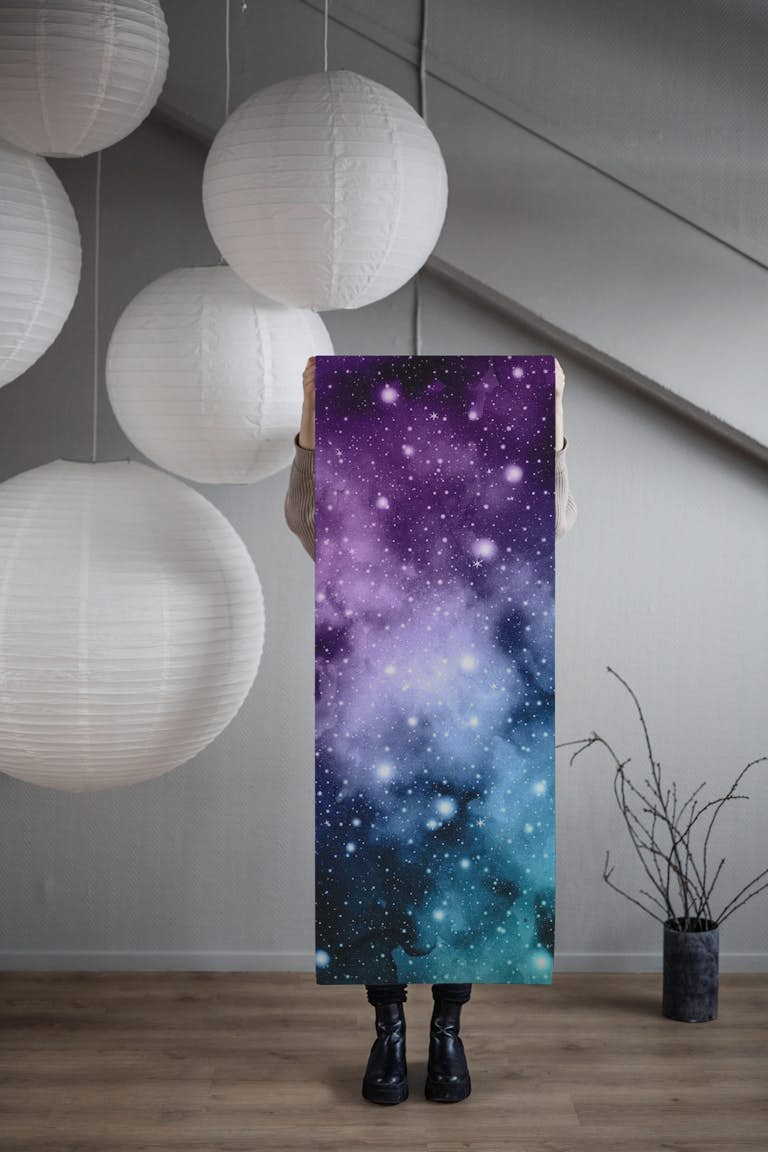 Purple Teal Galaxy Nebula 2 papel pintado roll