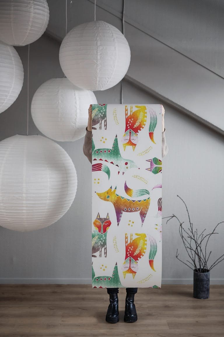 Colorful foxes behang roll