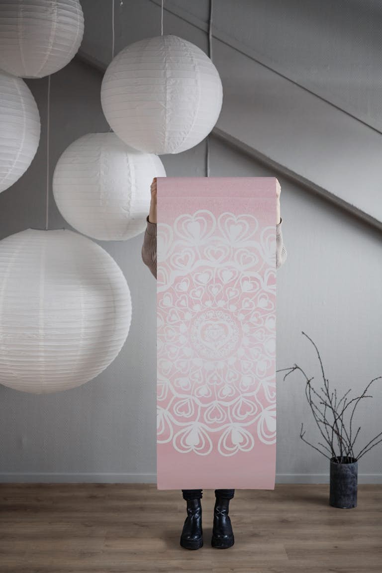 Heart Mandala  Blush Pink 1 wallpaper roll