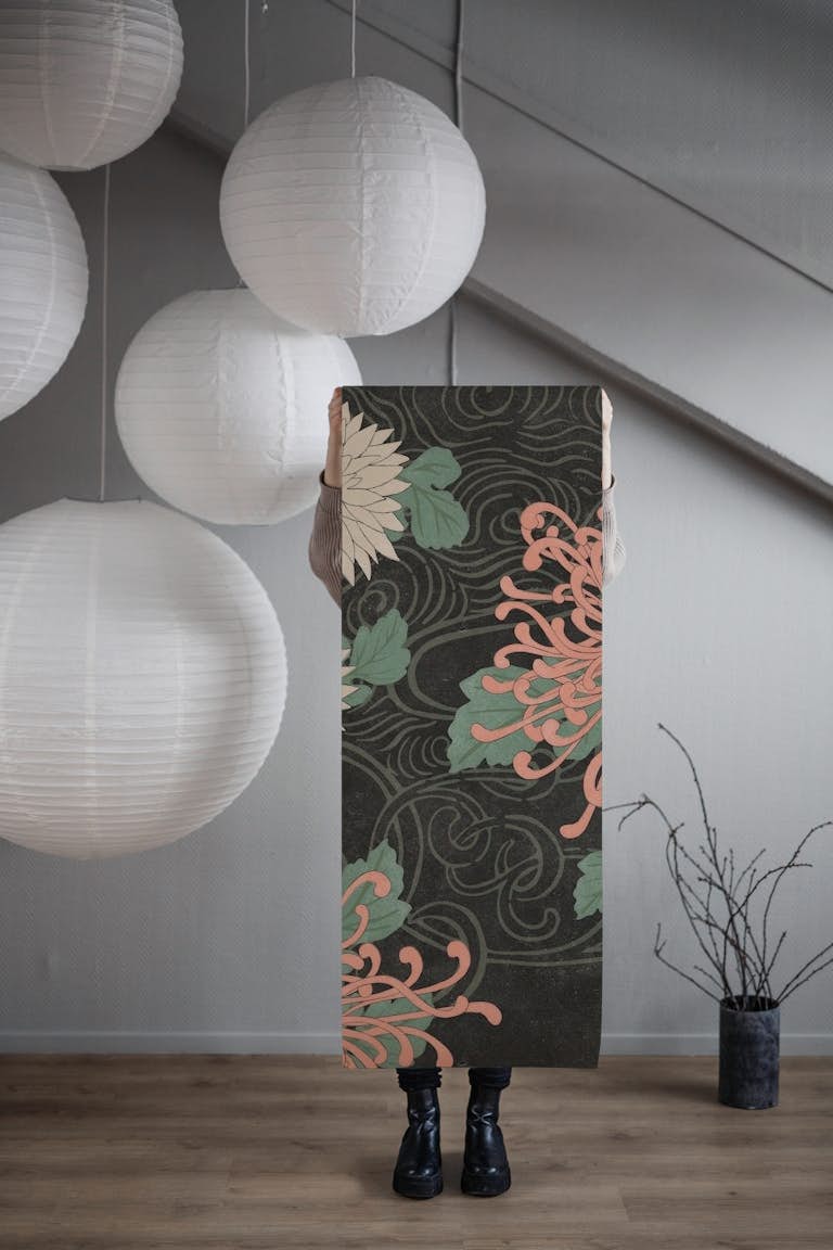 Exotic Japanese Floral Print wallpaper roll
