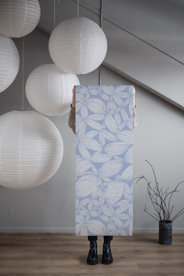White & Blue Botanical Accent Wall wallpaper roll
