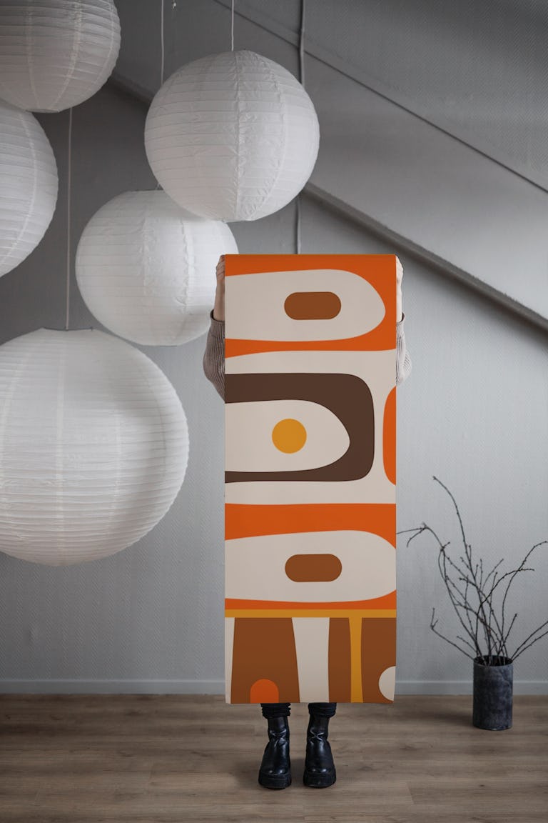 Mid Century Modern Piquet 70s Brown Orange wallpaper roll