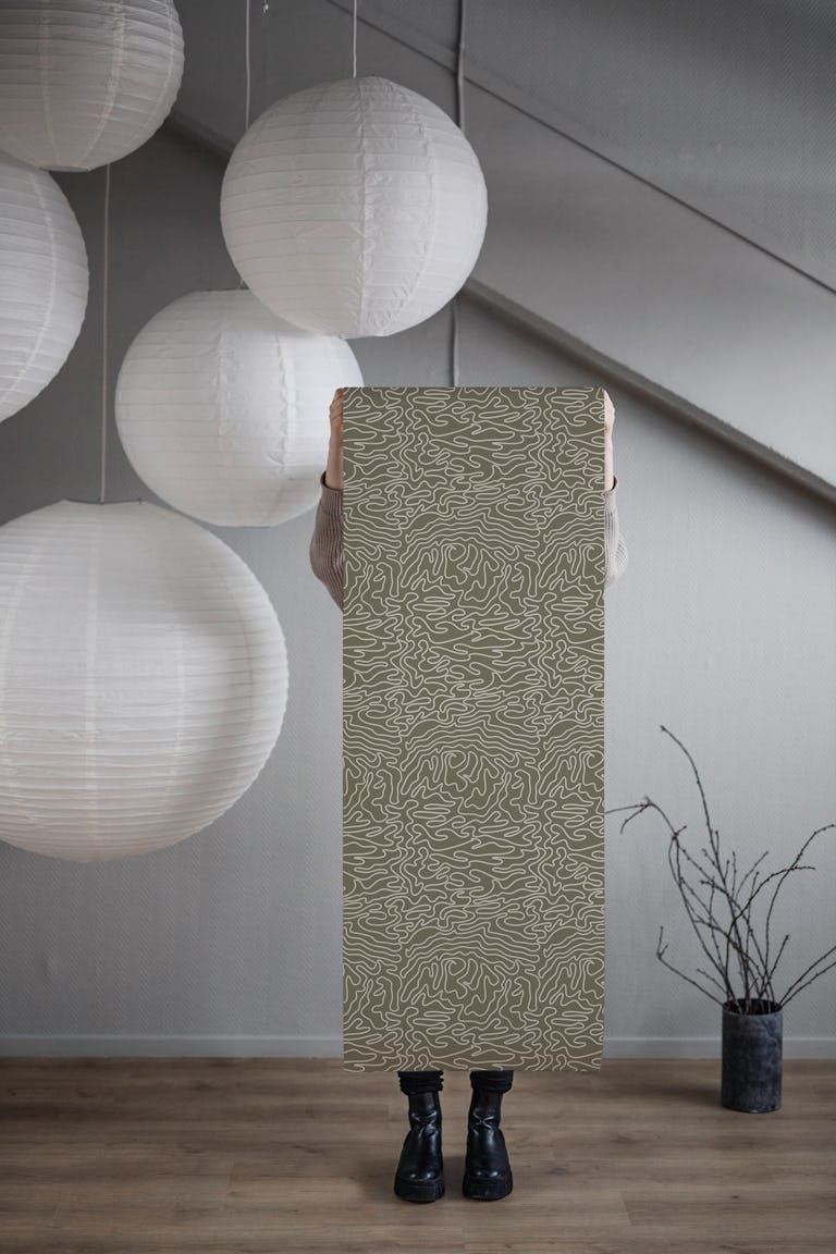 Serene Ripples in olive green wallpaper roll