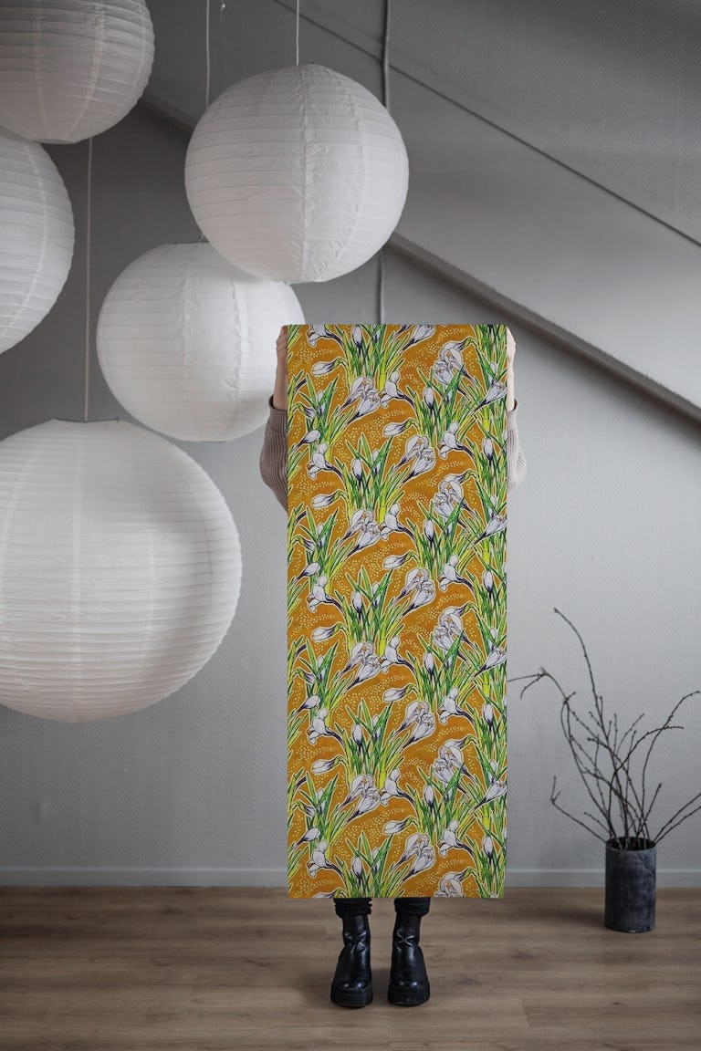 Crocuses Spring Flowers Yellow wallpaper roll