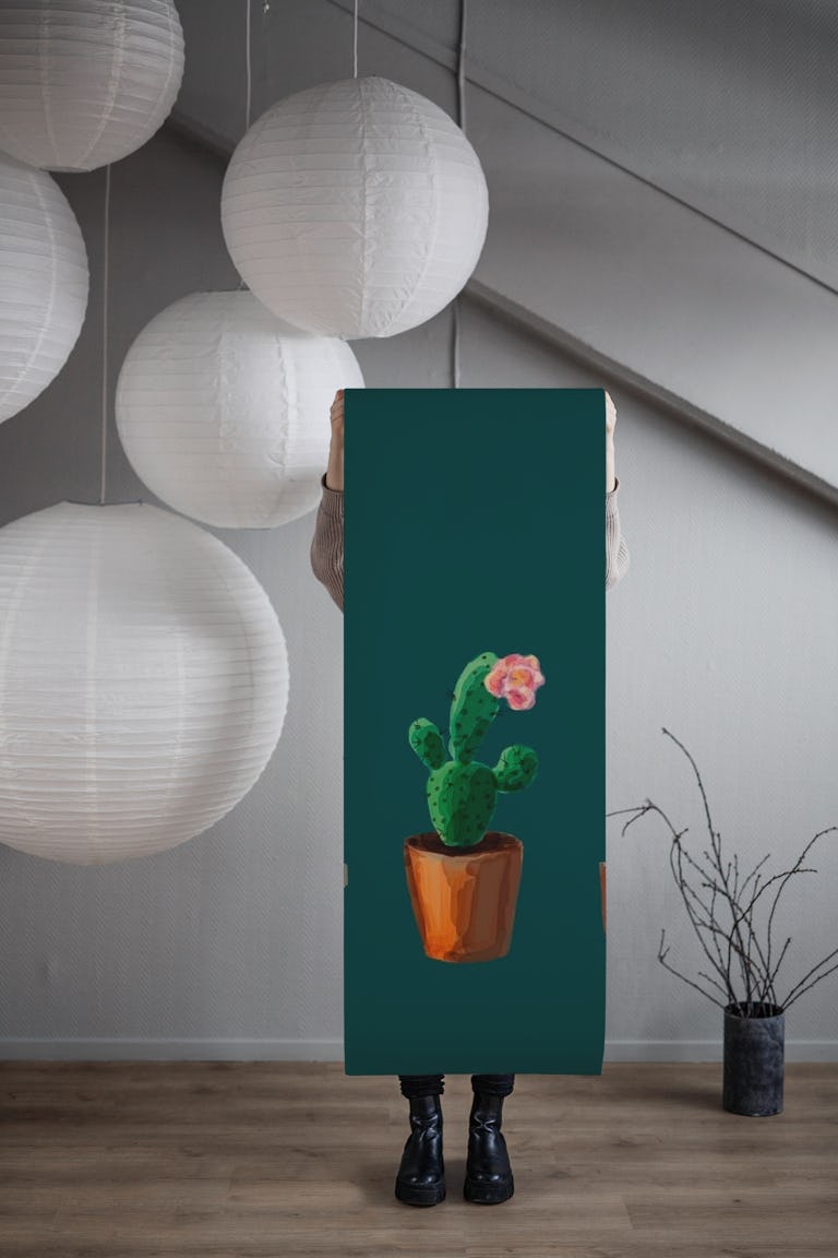 Three Cacti Green wallpaper roll