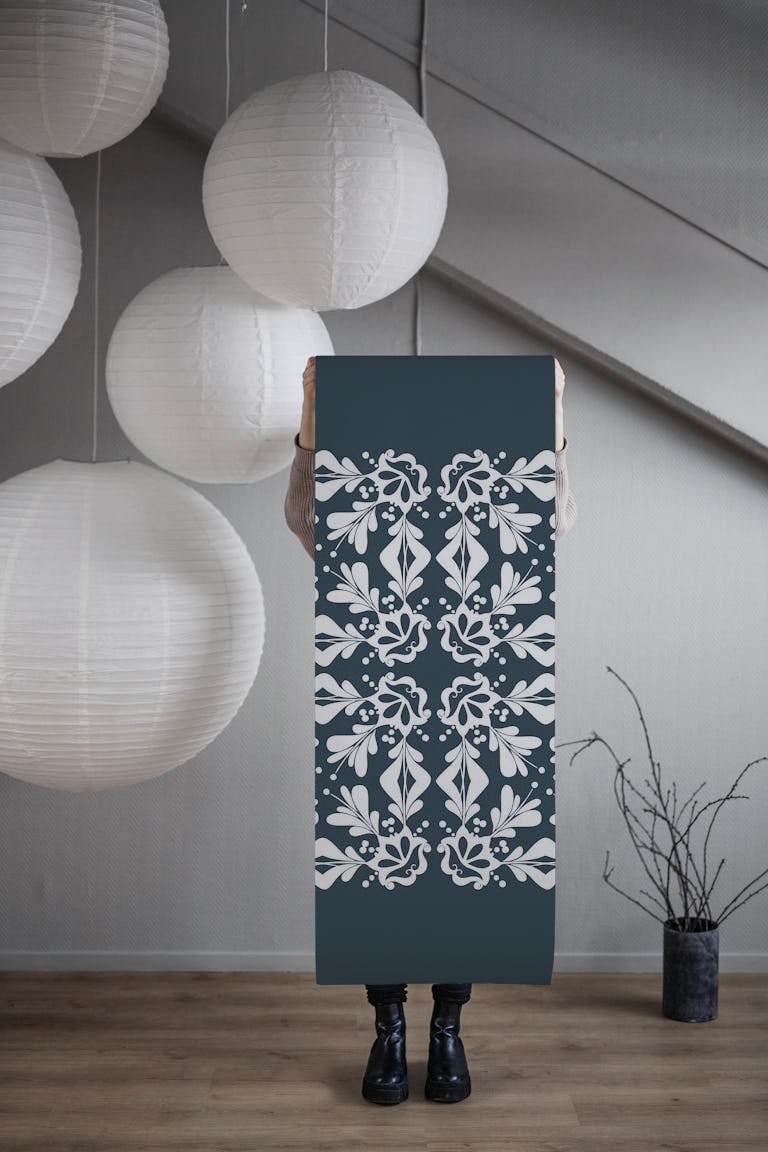 Floral monochrome ornaments wallpaper roll