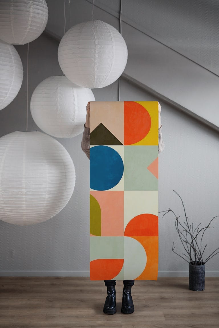 Mid Century Bauhaus vivid wallpaper roll
