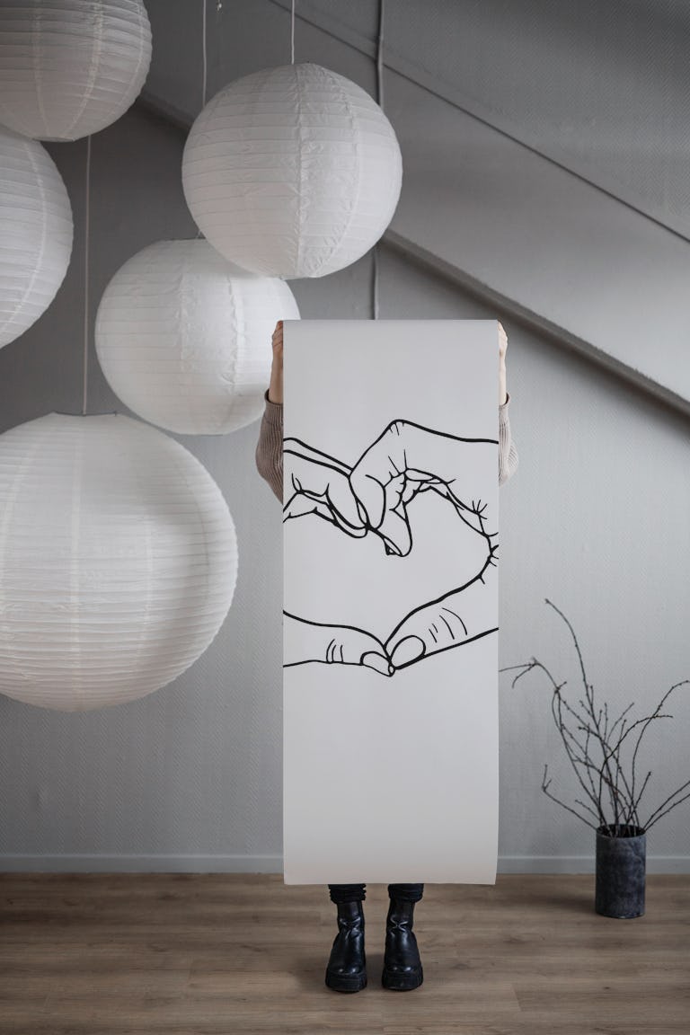 Hand Hearts Line Art wallpaper roll