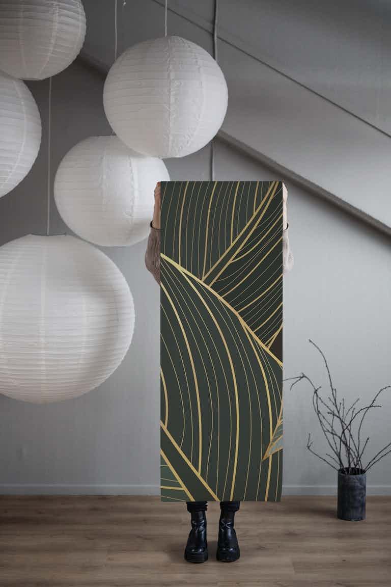 Abstract art golden leaves wallpaper roll