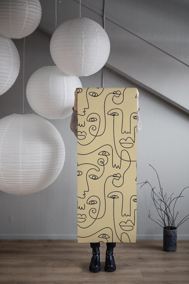 Picasso Inspired Faces Yellow wallpaper roll
