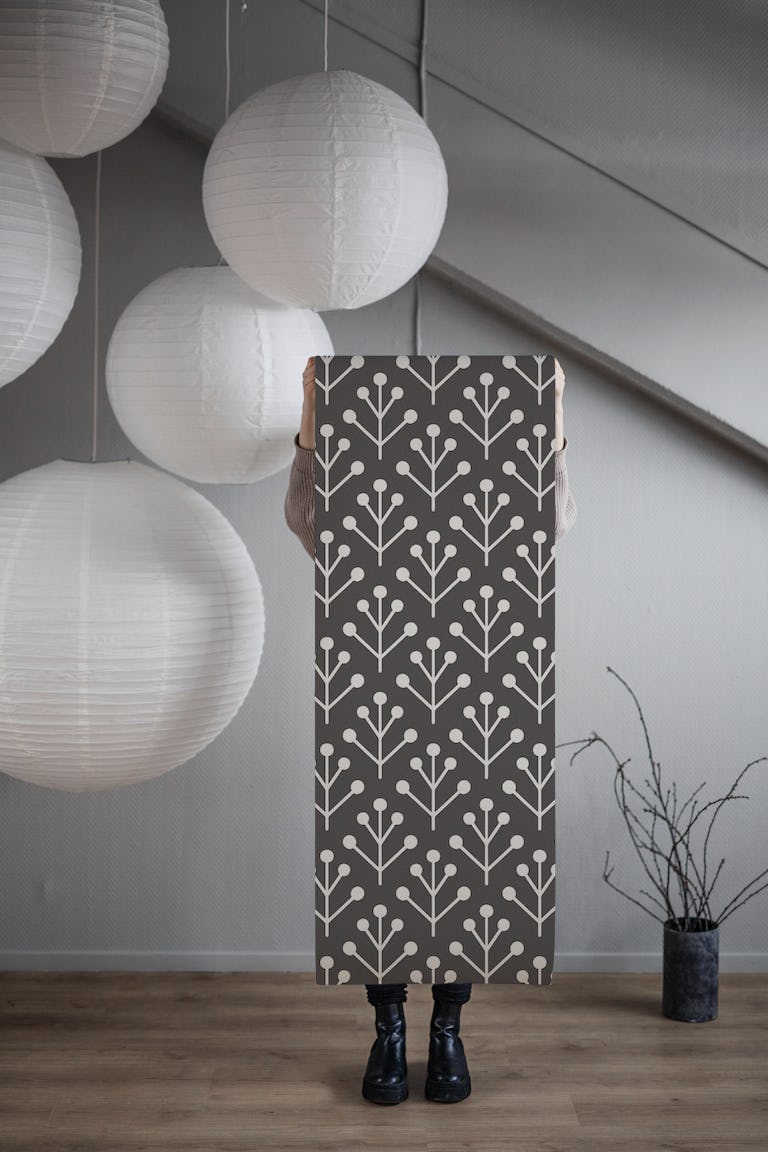 Berry Twig scandi charcoal med wallpaper roll