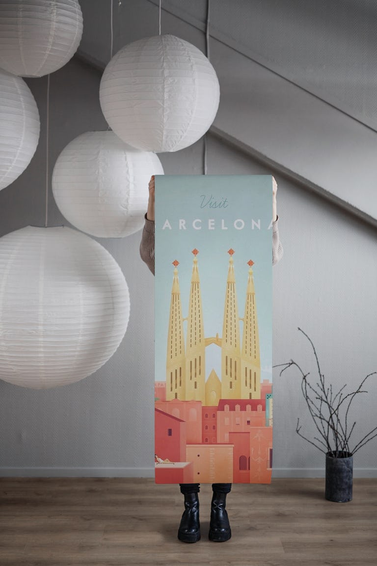 Barcelona Travel Poster wallpaper roll