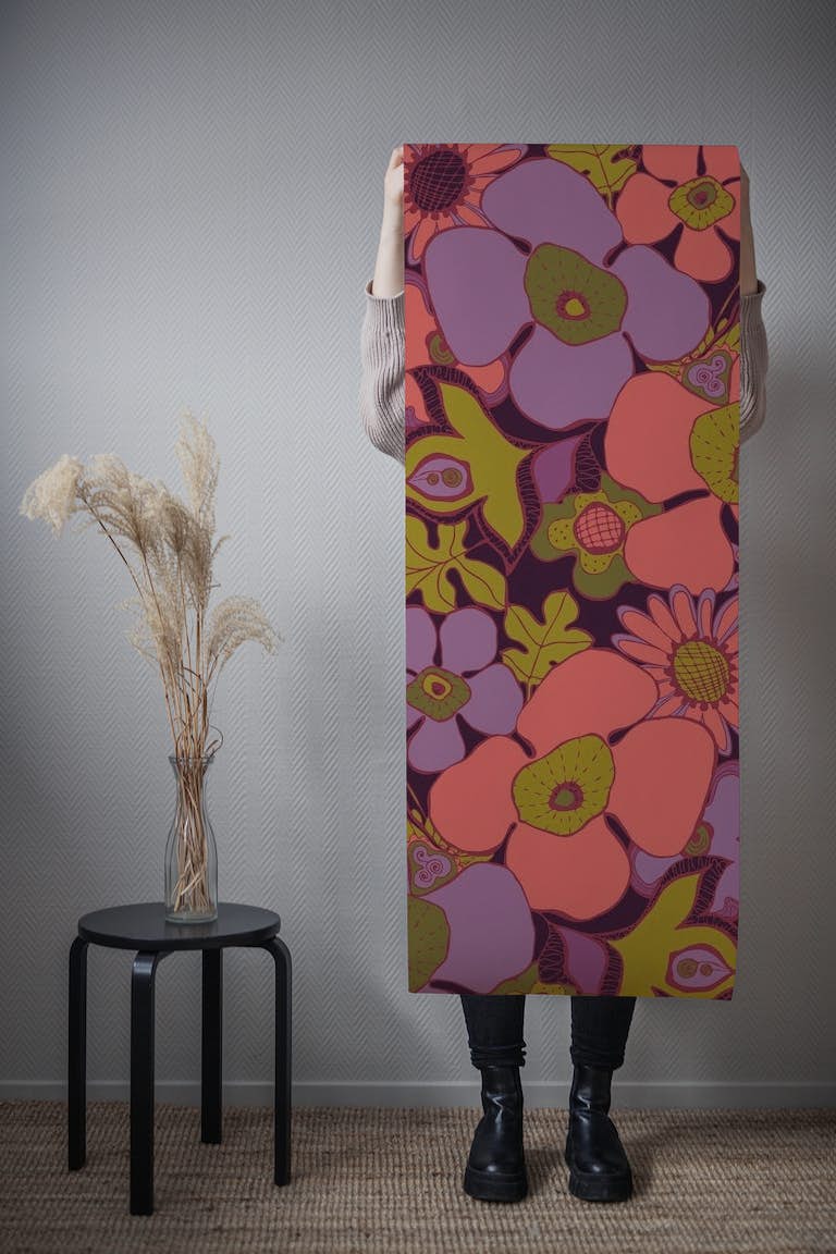 Floral Doodles olive purple ταπετσαρία roll