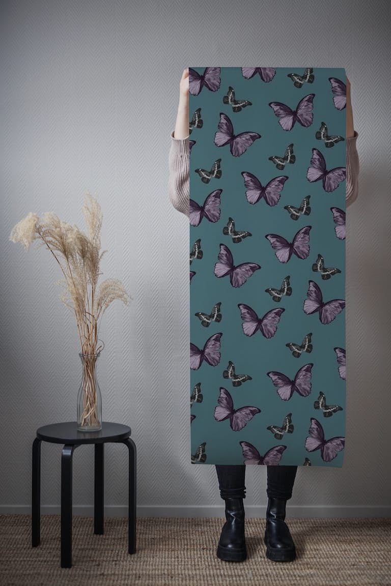 Teal Lavender Butterfly 1 behang roll