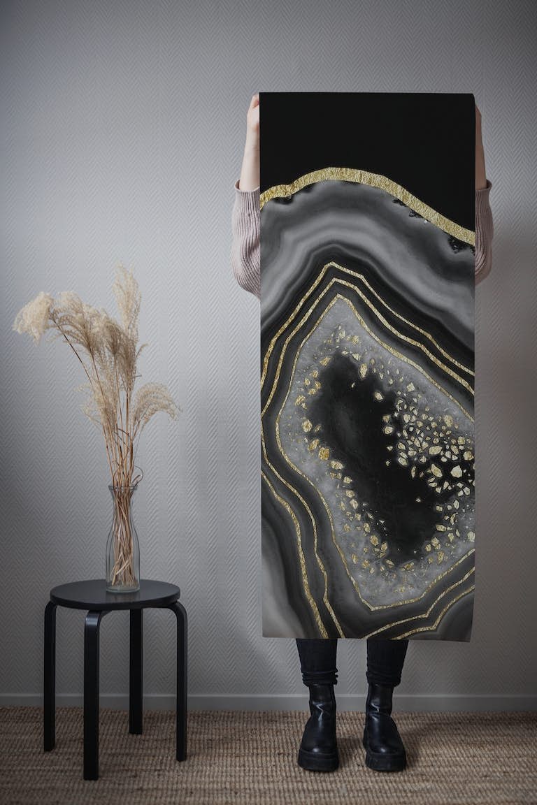 Black Night Agate Gold Foil 2 tapety roll