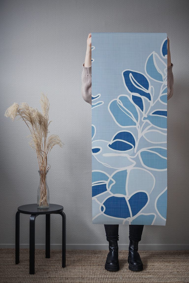 Variegated leaves - blue wallpaper roll