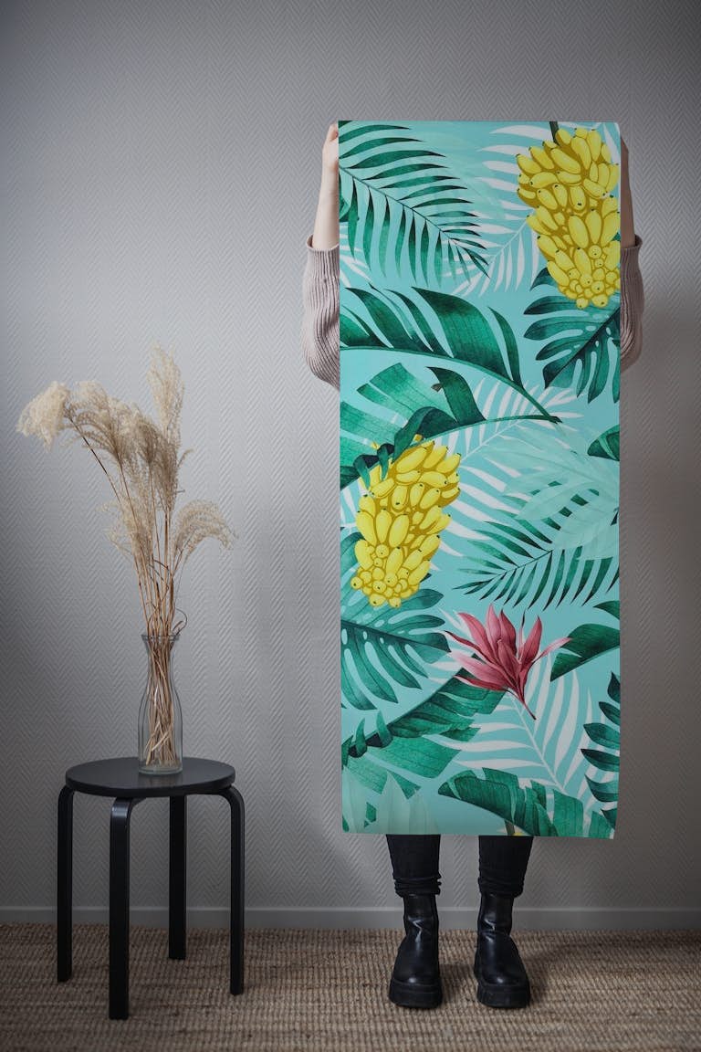 Banana Tropics - teal wallpaper roll