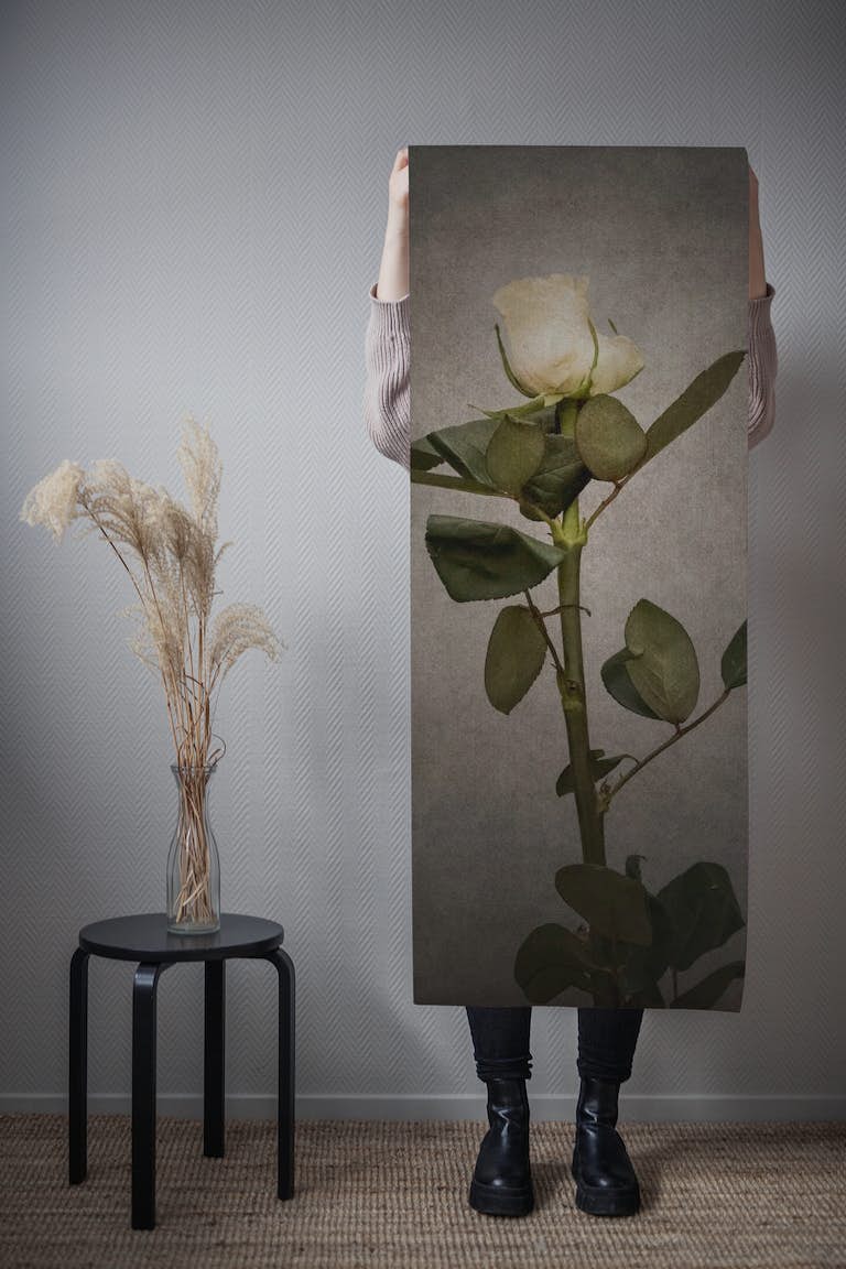Graceful white Rose behang roll