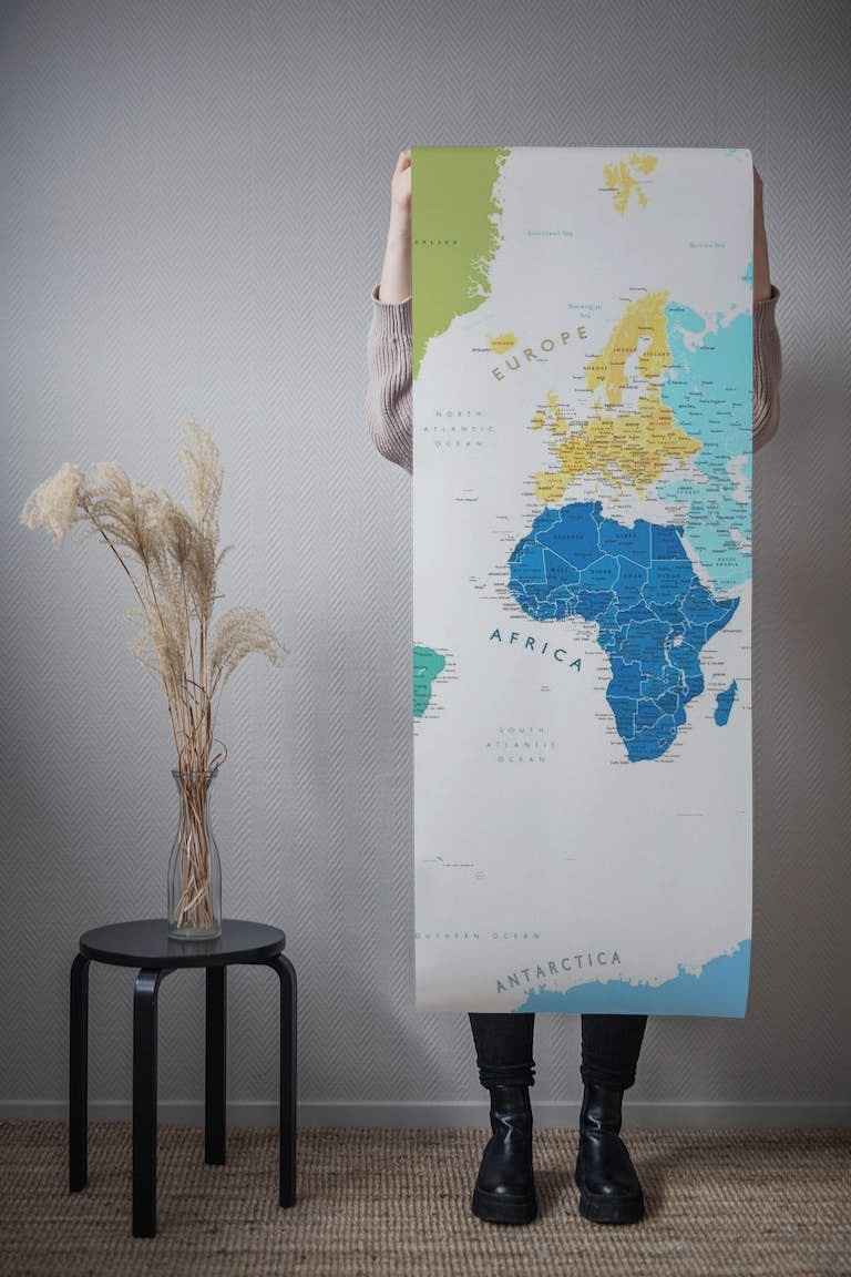 Detailed world map Elisenda papel de parede roll