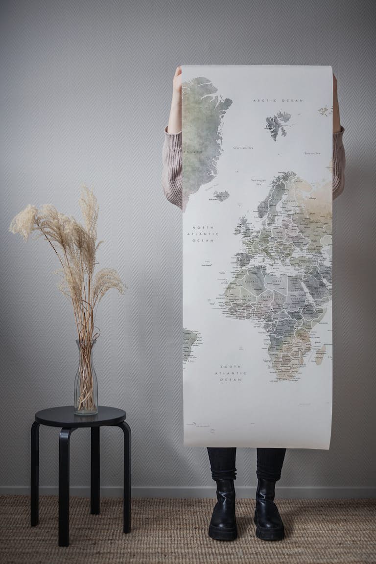 Detailed world map Habiki papel pintado roll