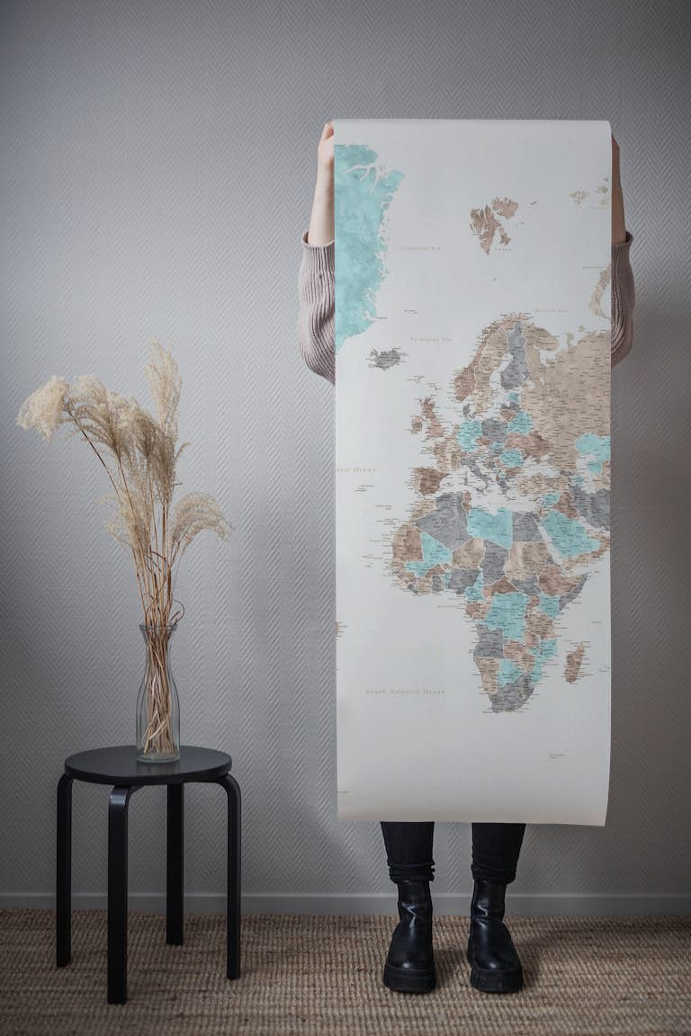 High detail world map Romy papel pintado roll
