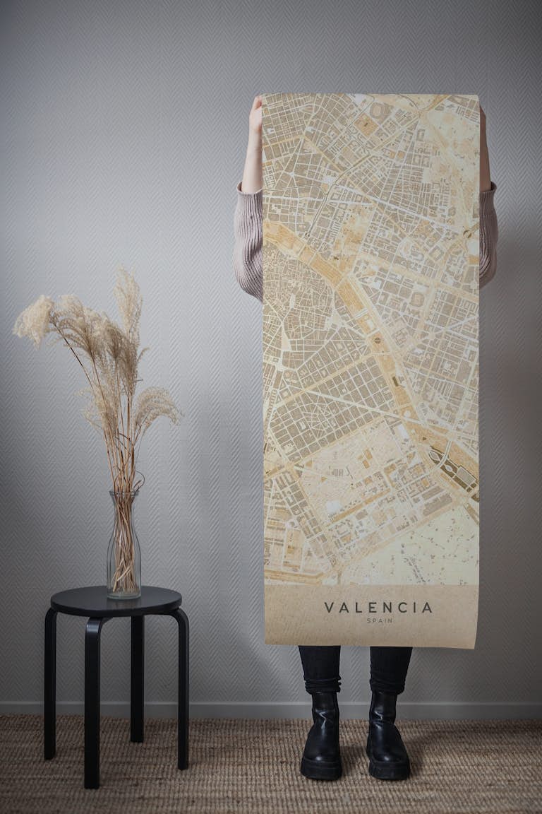 Valencia Spain sepia map tapetit roll