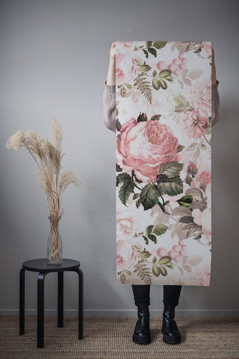 Vintage Blush Romantic Bold Victorian Roses wallpaper roll