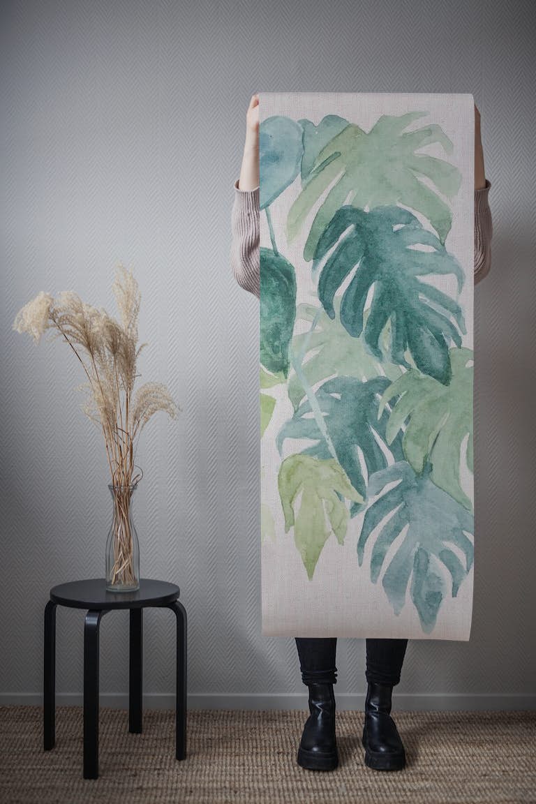 Tropical watercolor leaves behang roll