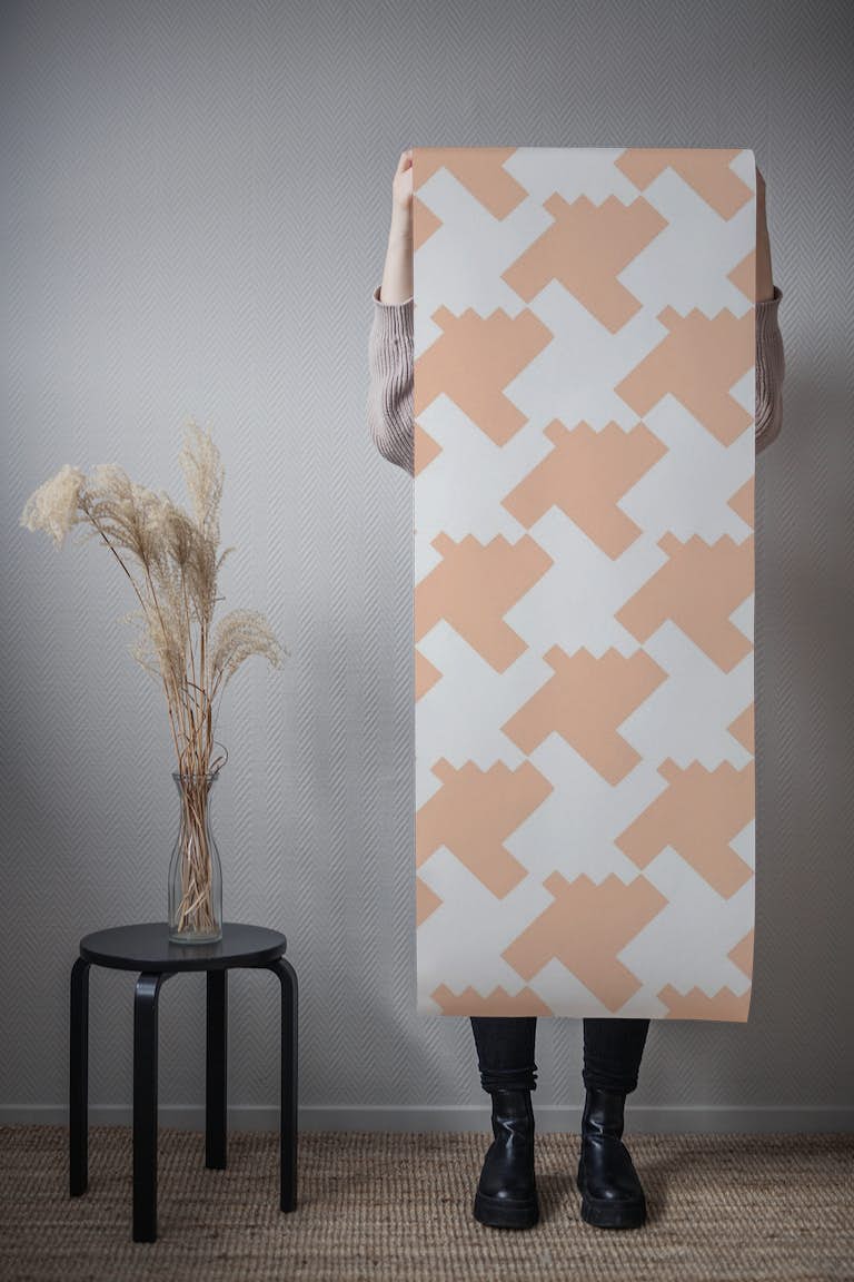 Aztec Abstract Peach White tapet roll