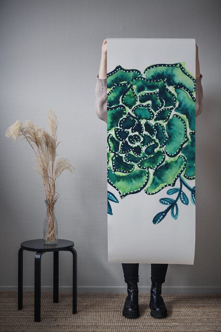 Watercolor rose cactus behang roll