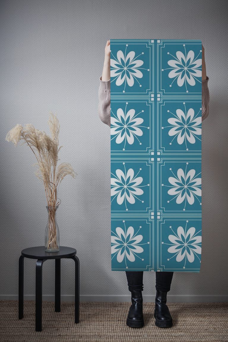 Floral Pattern Dark Teal Blue tapety roll
