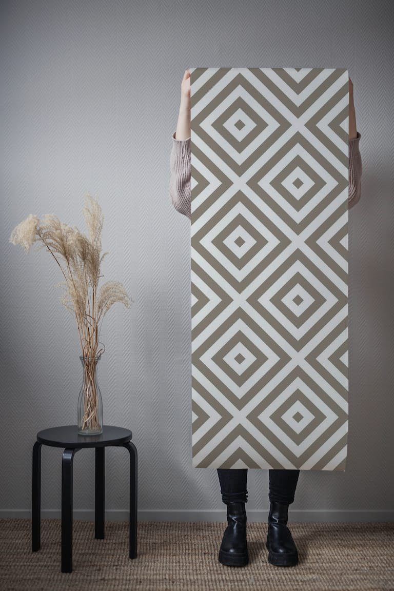 Geometric Taupe White Squares tapete roll