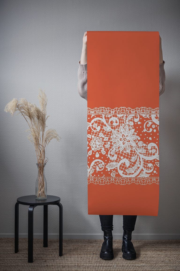 Orange Accent White Lace behang roll