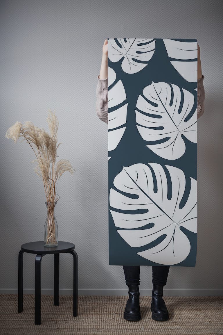 Retro mod white palm leaves tapety roll