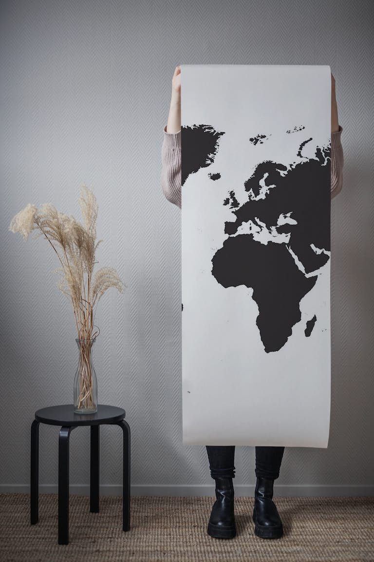 Black White World Map tapety roll