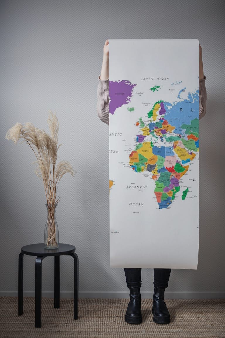 World Map in Bright Colours wallpaper roll