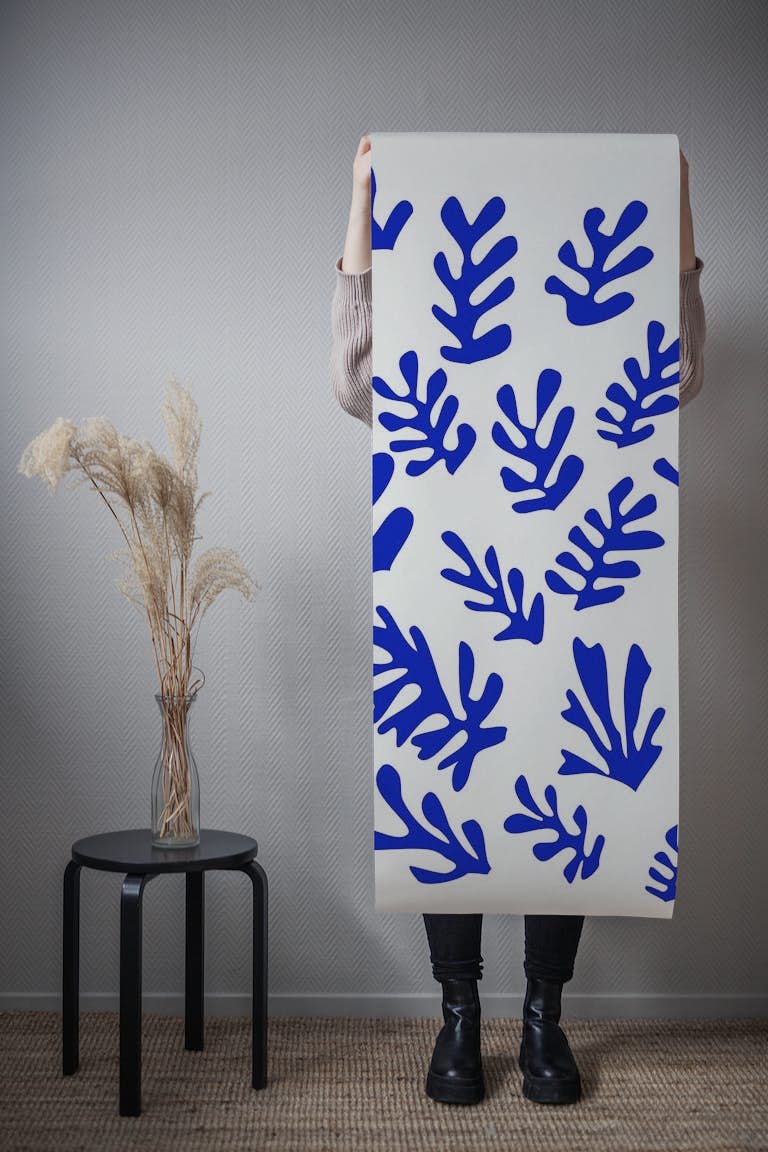 Blue Matisse Inspired Leaf papel pintado roll