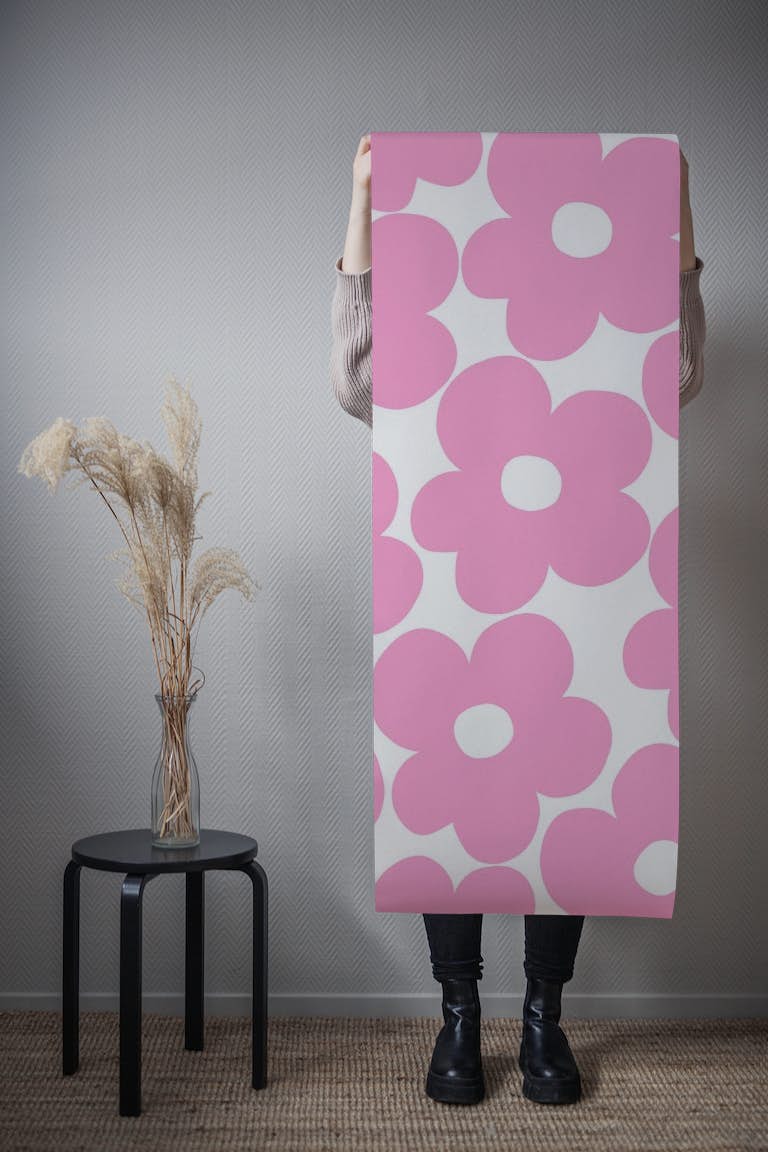 Retro Pink Daisies 1 papiers peint roll