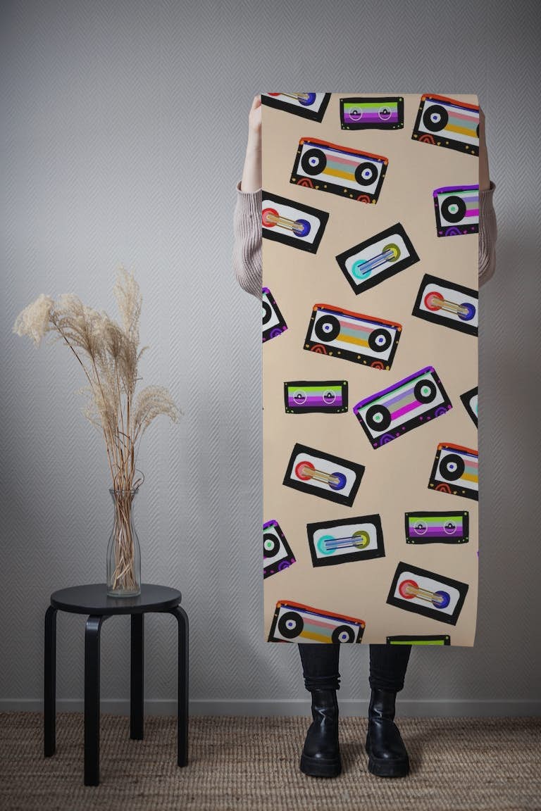 Retro Rainbow Cassette Tapes 1 papel pintado roll