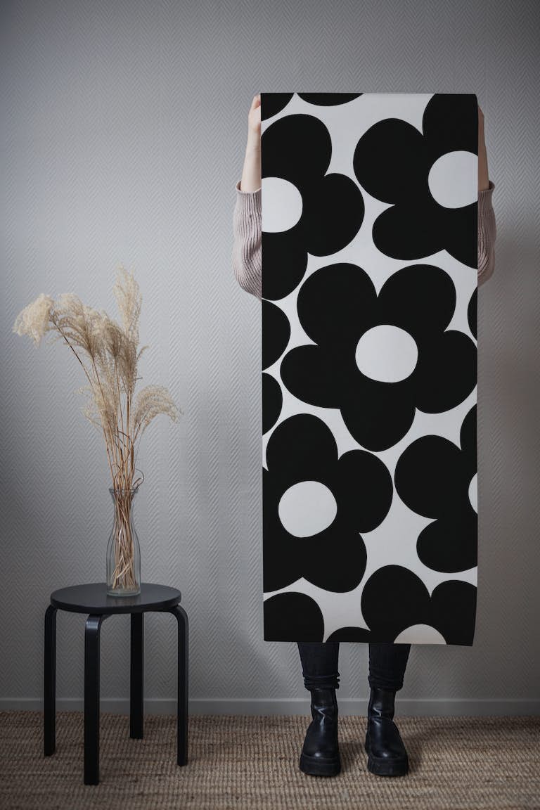 Black White Retro Daisies 1 wallpaper roll