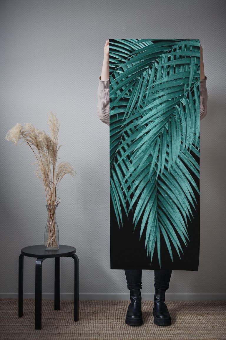 Palm Leaves Teal Night Vibes 1 papel de parede roll