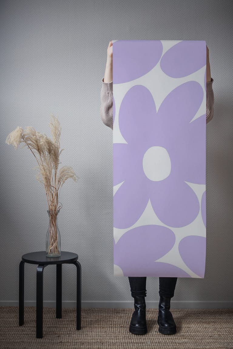 Retro Daisy Flowers Lavender 1 papiers peint roll