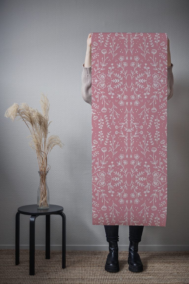 Mirrored Floral Pattern - Pink tapeta roll