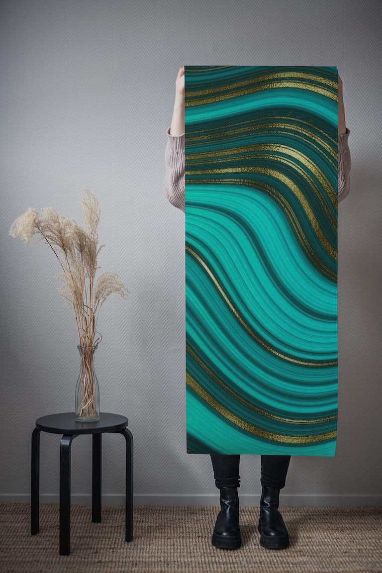 Faux Malachite Marble Waves ταπετσαρία roll