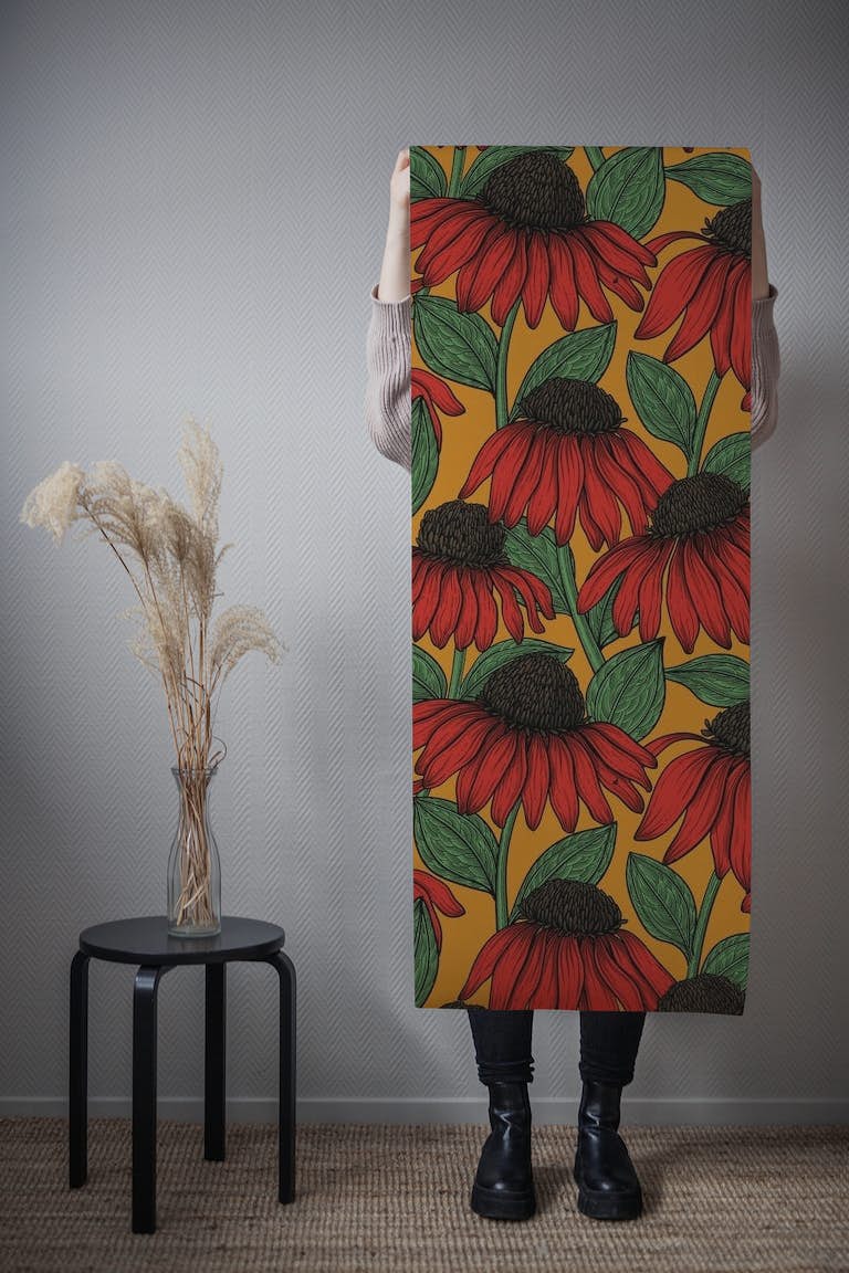 Red coneflowers ταπετσαρία roll