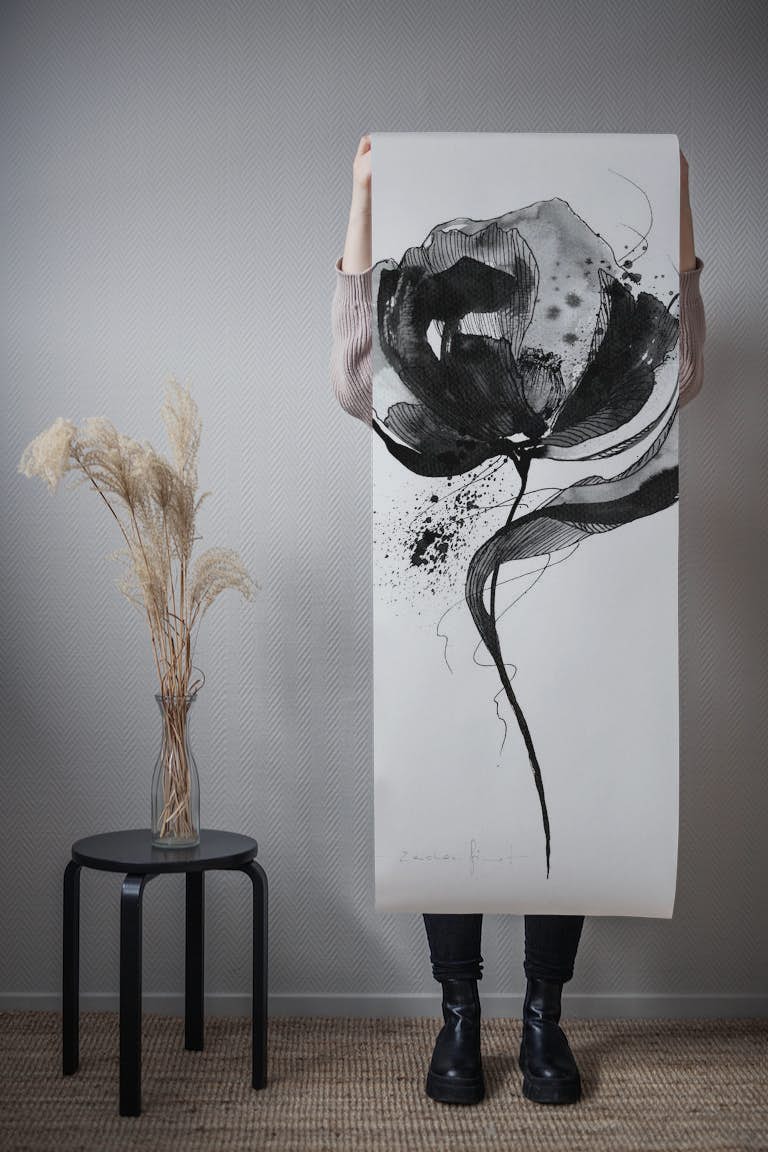 Black Flower Minimalistic Art wallpaper roll