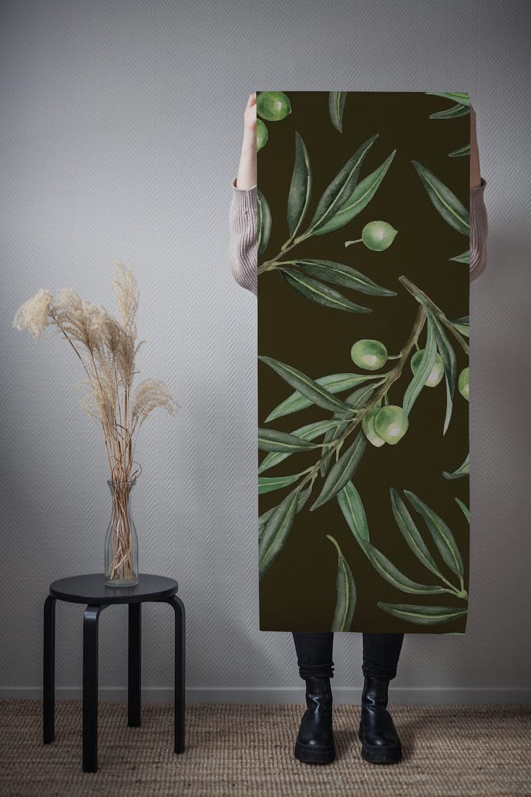 Olive branches watercolor 3 wallpaper roll
