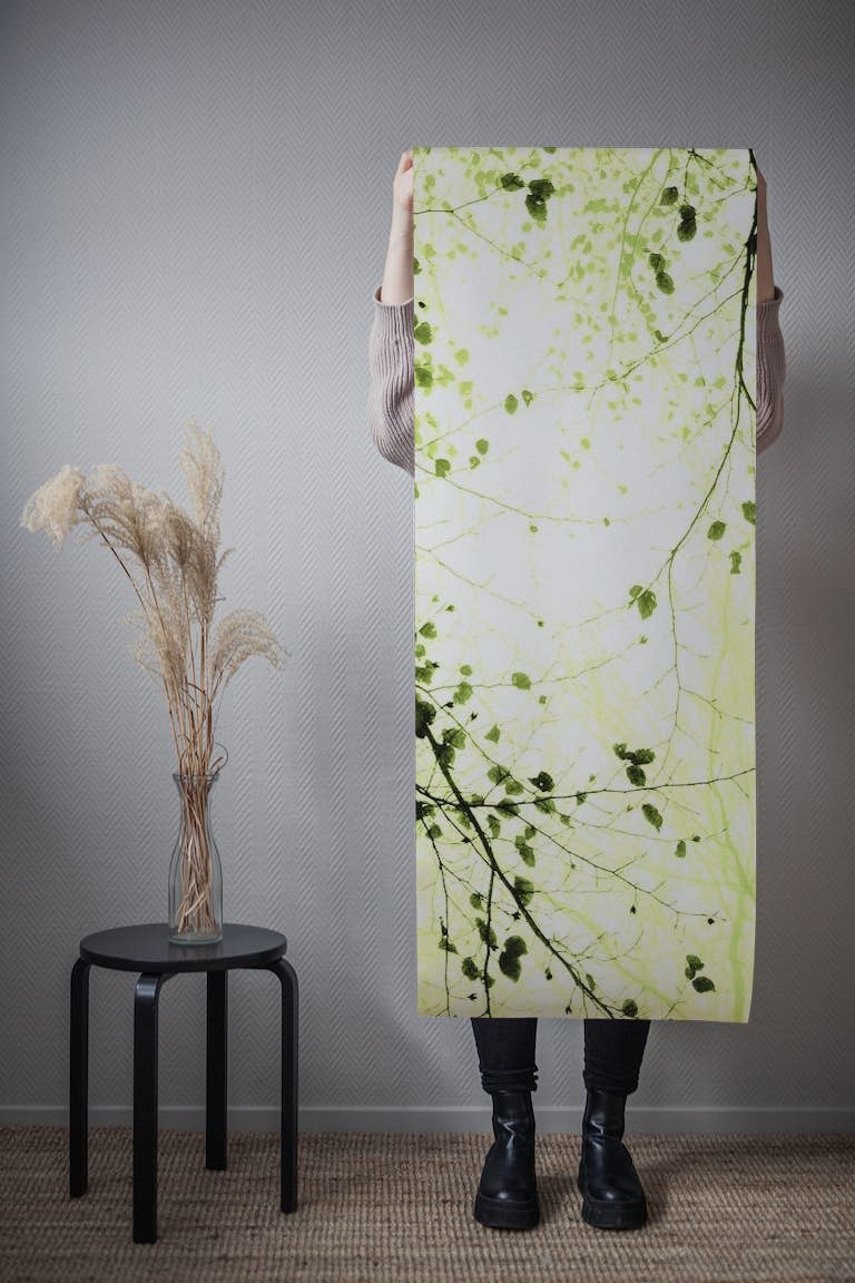Leaves and branches limegreen tapeta roll